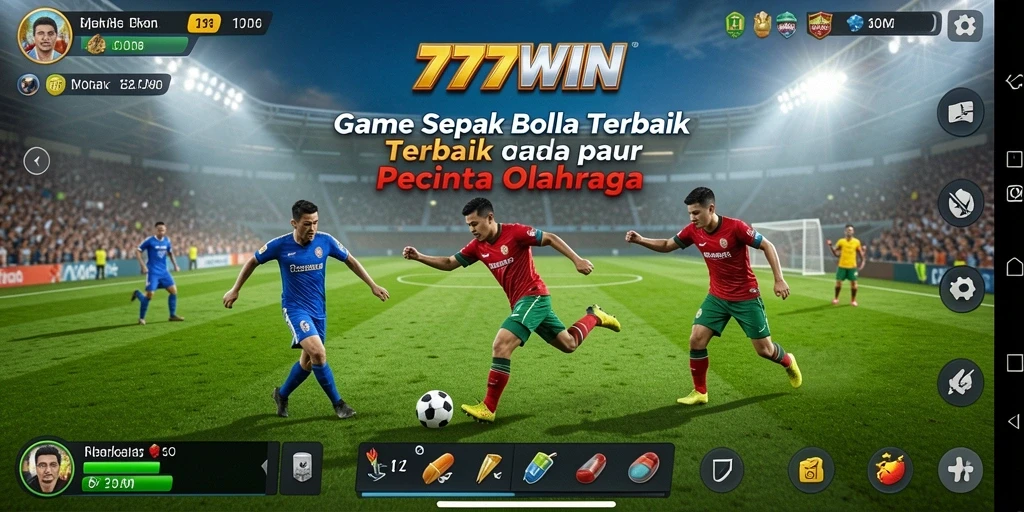 Screenshot gameplay 777WIN menampilkan aksi sepak bola yang mendebarkan.