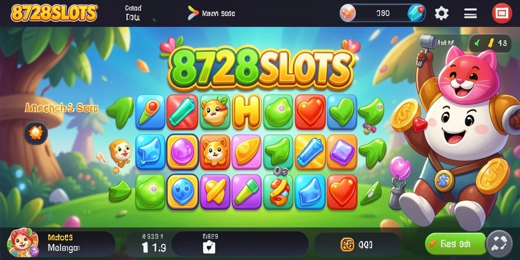 Screenshot gameplay <strong>8728SLOTS</strong> dengan kombinasi elemen Match-3.