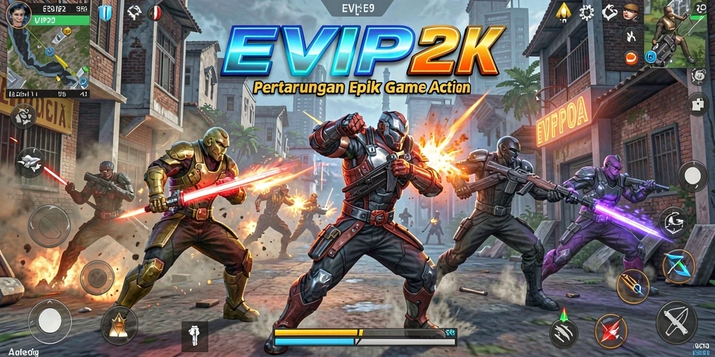 Screenshot menampilkan pertempuran intens di EVIP2 dengan grafis luar biasa.