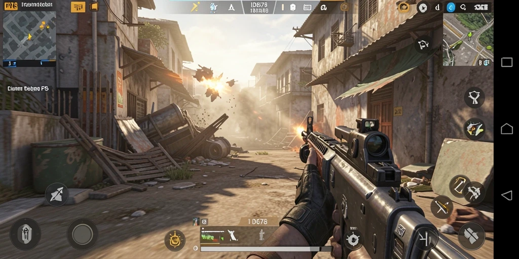 Screenshot gameplay ID678 menunjukkan aksi tembak-menembak yang intens.