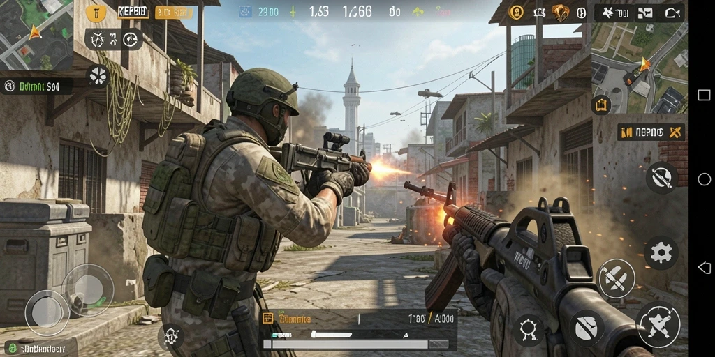 Tampilan gameplay seru dengan aksi tembak-menembak yang mendebarkan.