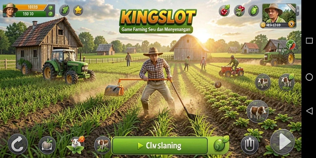 Tampilan gameplay KINGSLOT yang menarik dalam bertani.