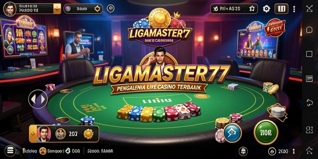 Screenshot permainan Live Casino LIGAMASTER77 dengan dealer profesional.