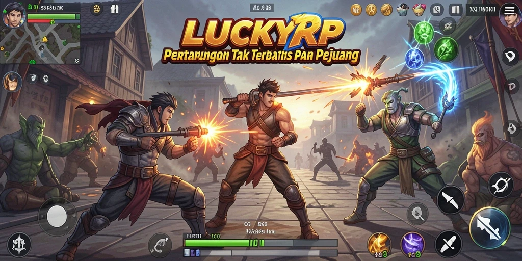 Tampilan gameplay menegangkan dalam pertempuran LUCKYRP yang seru.