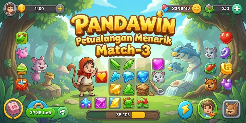 Tangkapan layar dari gameplay seru PANDAWIN yang penuh tantangan Match-3.