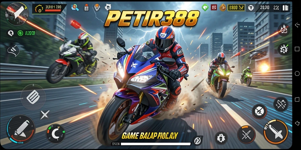 Gameplay seru dalam balapan motor yang mendebarkan.