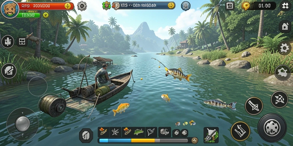 Tampilan gameplay memancing yang menarik dan penuh warna di RR89.