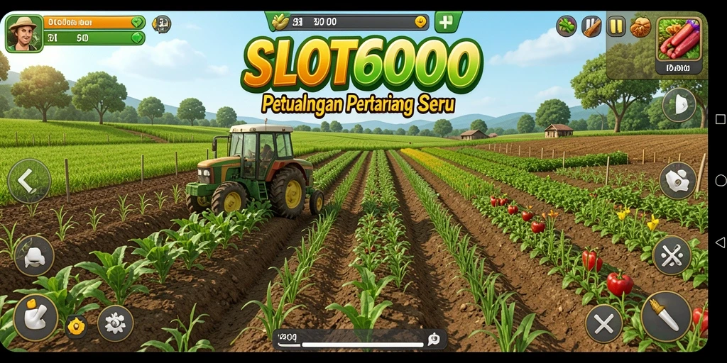 Tampilan gameplay SLOT6000 dengan aktivitas pertanian yang mengasyikkan.